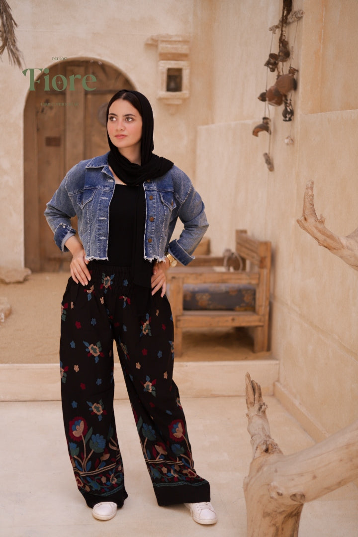 Floral Viscose Wide-Leg Pants