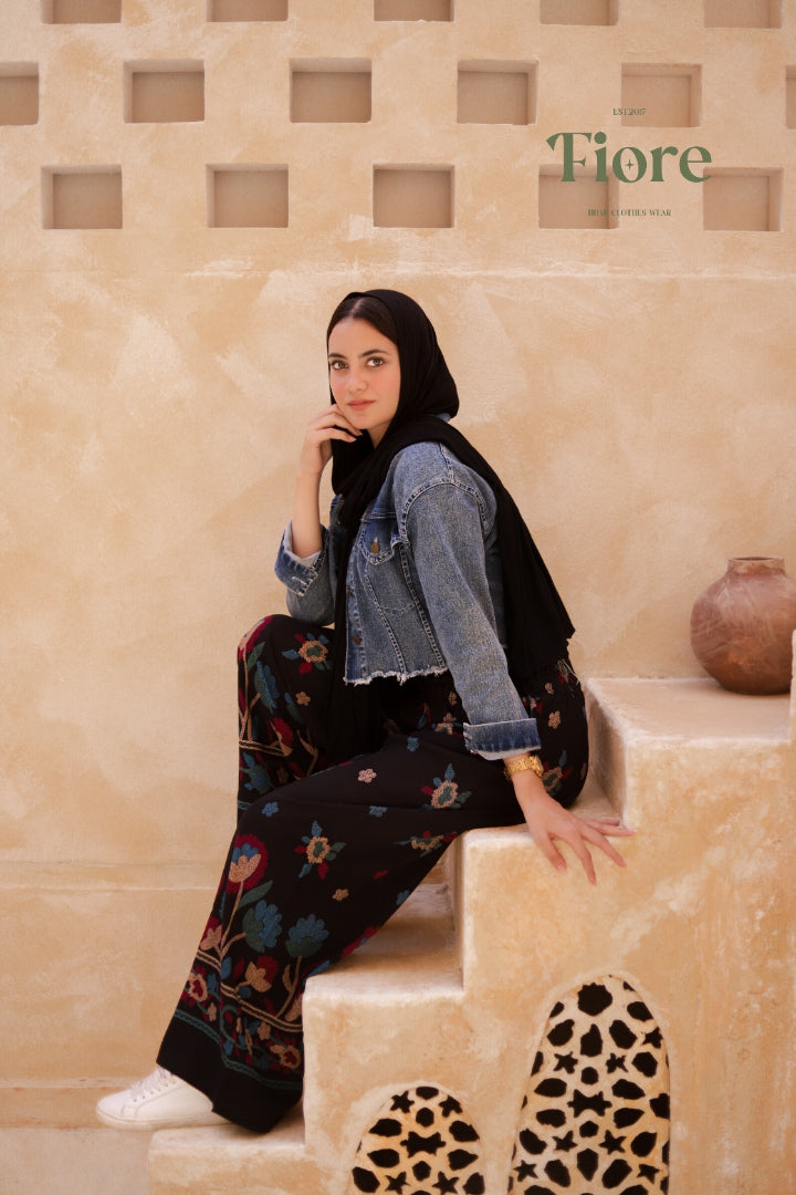 Floral Viscose Wide-Leg Pants