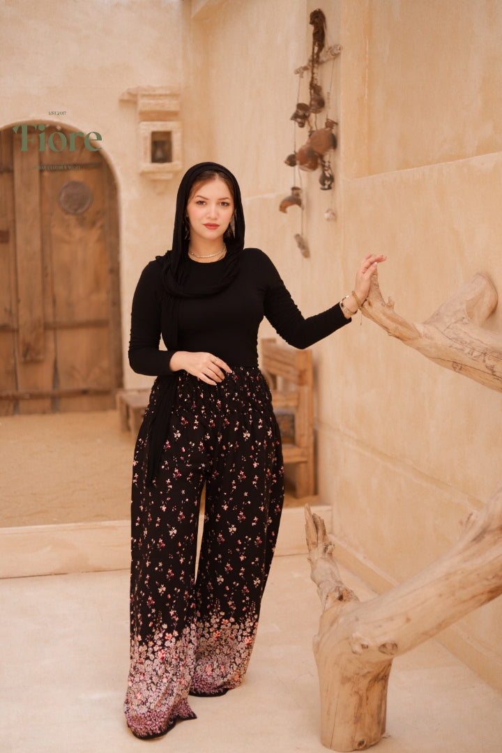 Floral Viscose Wide-Leg Pants