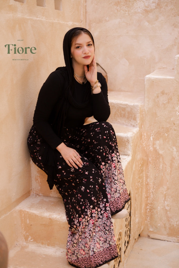 Floral Viscose Wide-Leg Pants