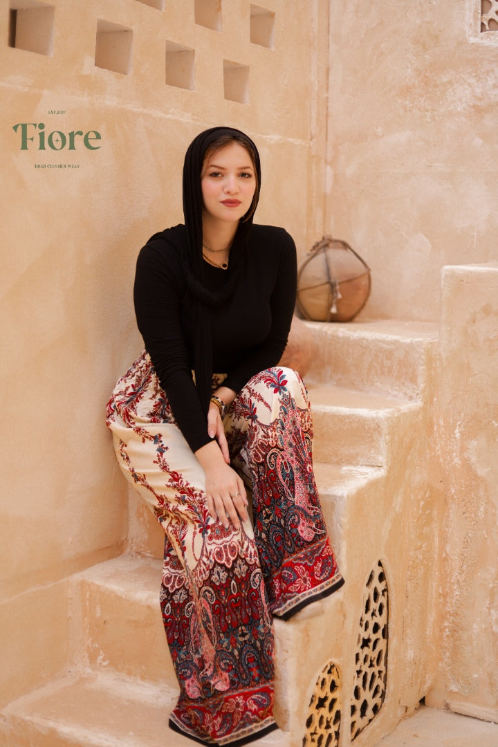 Floral Viscose Wide-Leg Pants