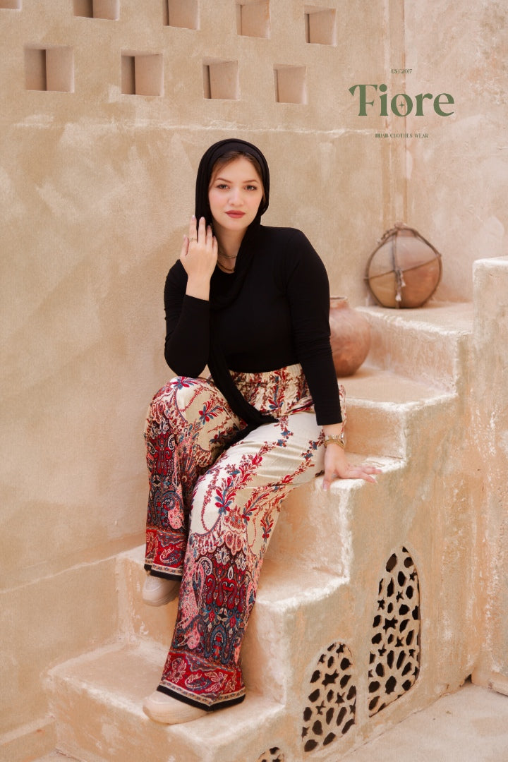 Floral Viscose Wide-Leg Pants